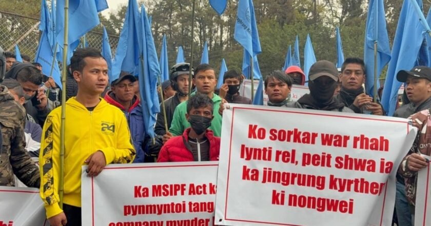 KSU members protest against MSIPF and Railway project in Shillong