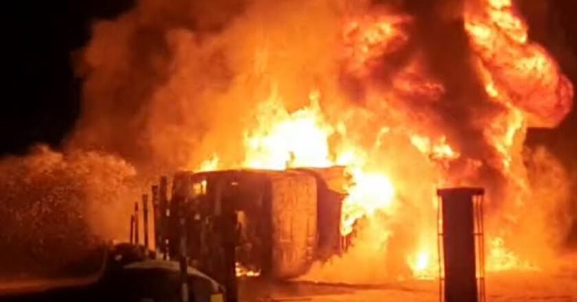 Petroleum-laden tanker burst into flames at NH-27 in Ri Bhoi