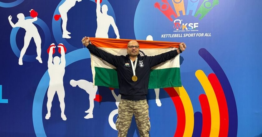 Representing India Sandeep Sharma from Meghalaya wins gold at World Kettlebell Championship