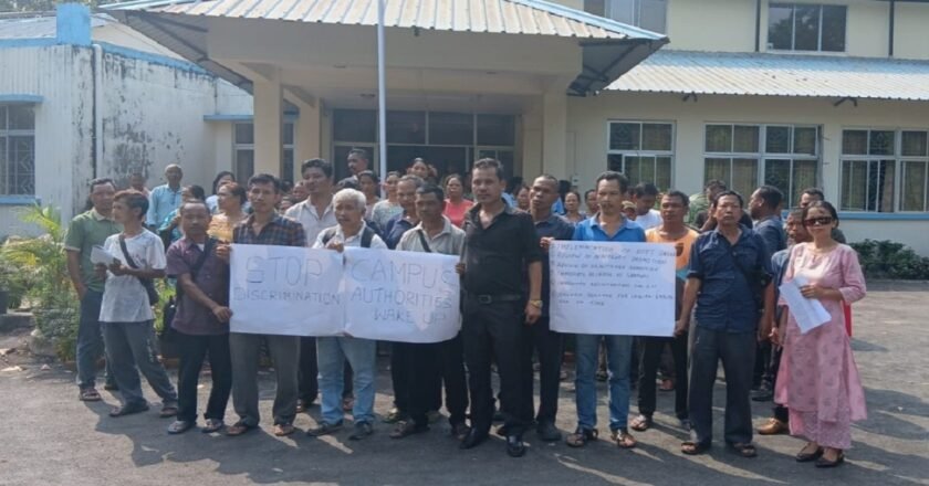 Protest erupts in NEHU Tura campus of various demands of staff