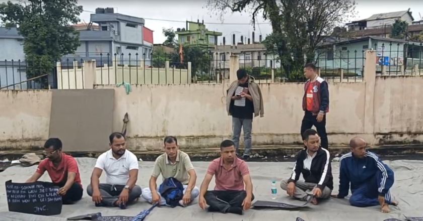 Five pressure groups stage sit-in protest in Khliehriat opposing Shree Cement Project